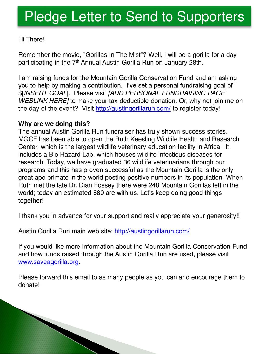 Pledge Letter to Send to Supporters