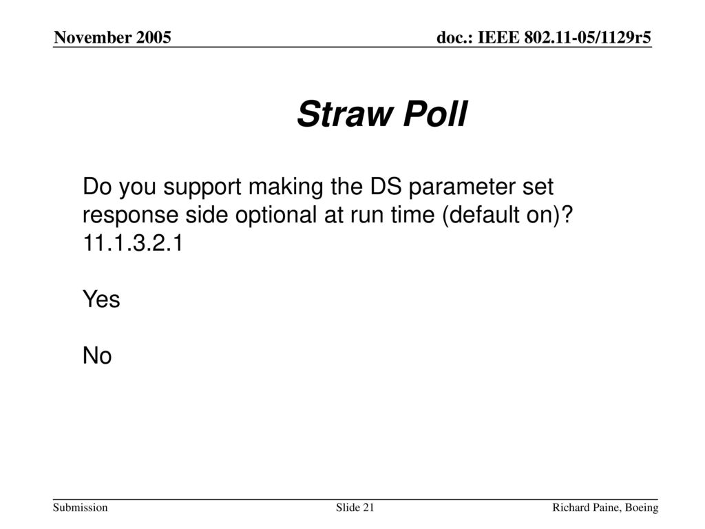 Straw Poll Do you support making the DS parameter set response side optional at run time (default on)