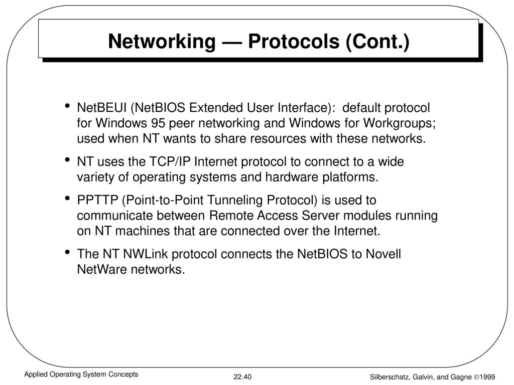 Networking — Protocols (Cont.)