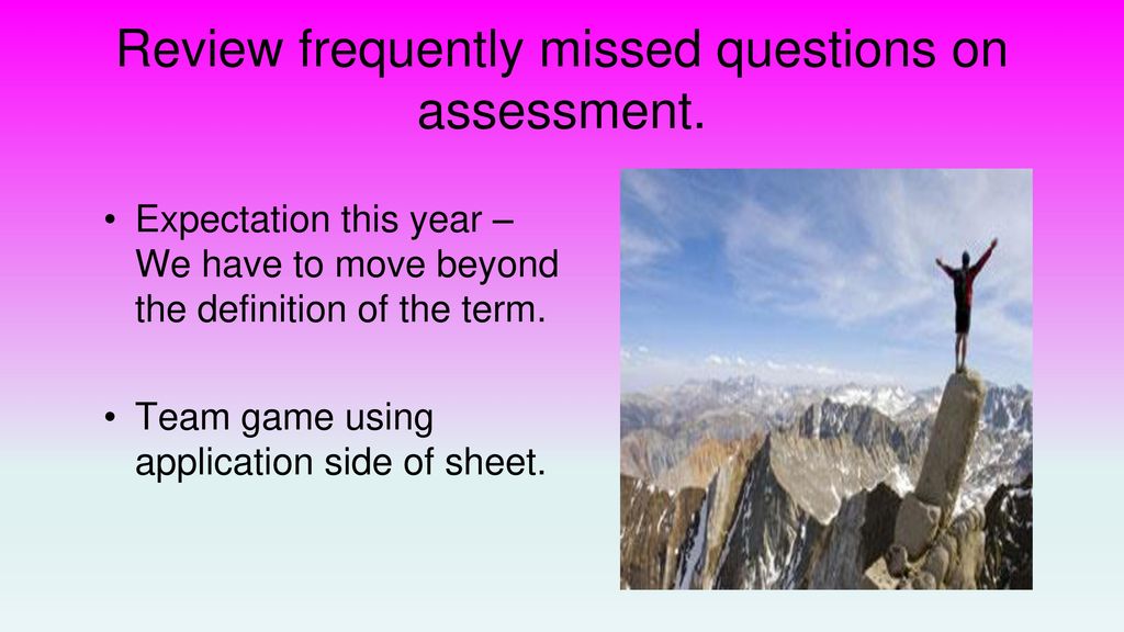 Review frequently missed questions on assessment.