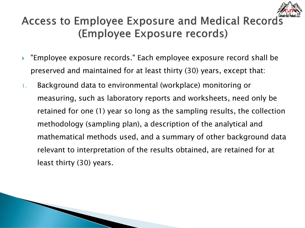 Access to Employee Exposure and Medical Records - ppt download