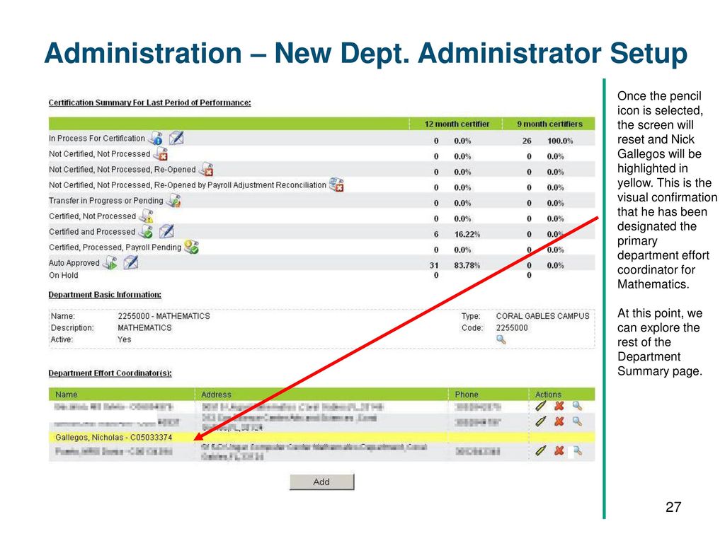 Administration – New Dept. Administrator Setup
