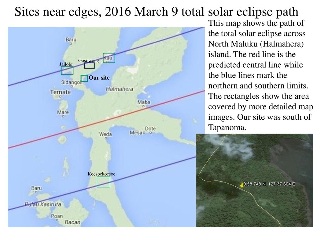 Sites near edges, 2016 March 9 total solar eclipse path