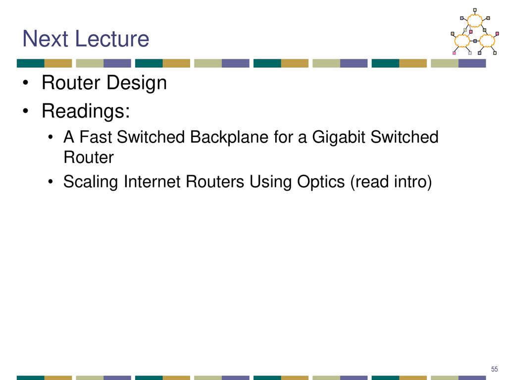 Next Lecture Router Design Readings: