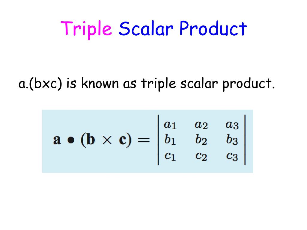 Triple Scalar Product a.(bxc) is known as triple scalar product.