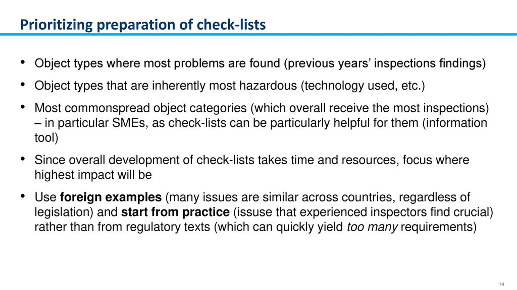 Check-Lists for Inspections Reform - ppt download