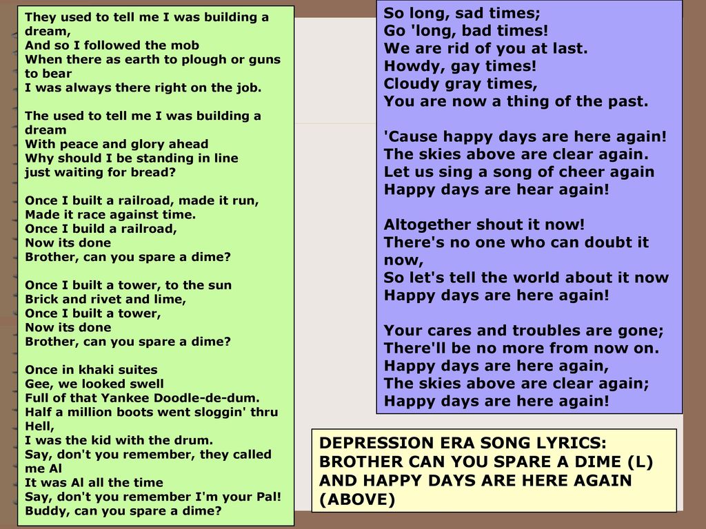 Brother Can You Spare A Dime Lyrics Analysis Franklin D Roosevelt And The New Deal Ppt Download