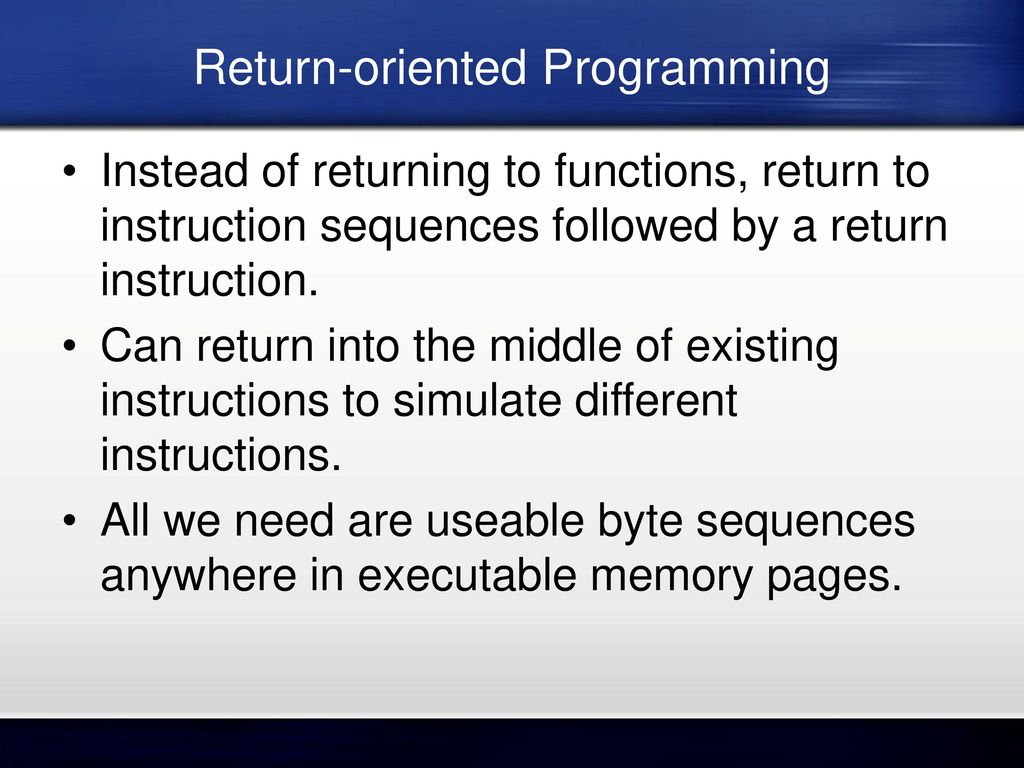 Return Oriented Programming - ppt download
