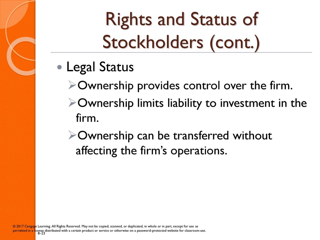 Rights and Status of Stockholders (cont.)