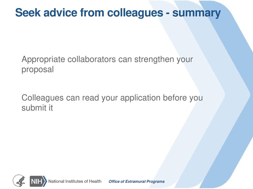 Seek advice from colleagues - summary