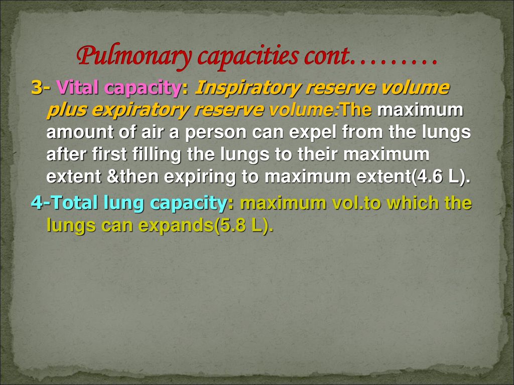 Pulmonary capacities cont………