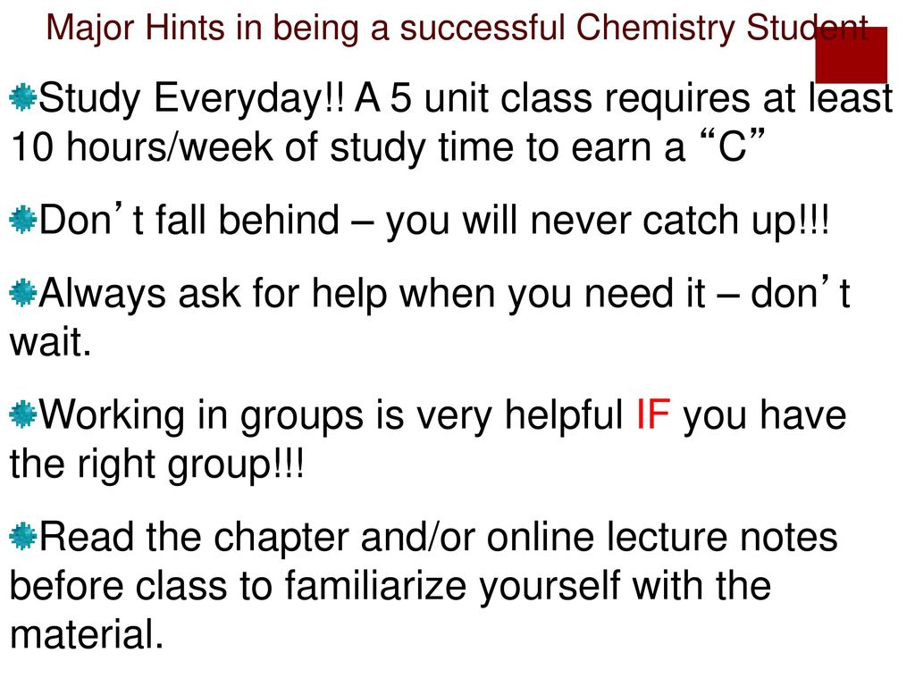 Major Hints in being a successful Chemistry Student