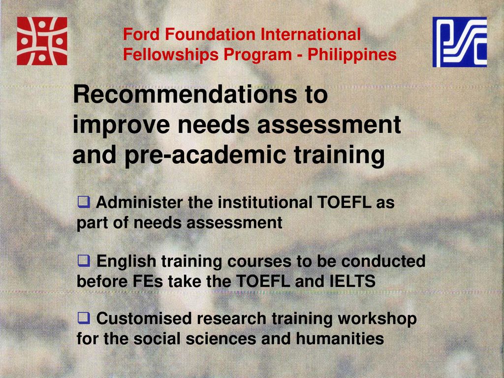 Recommendations to improve needs assessment and pre-academic training