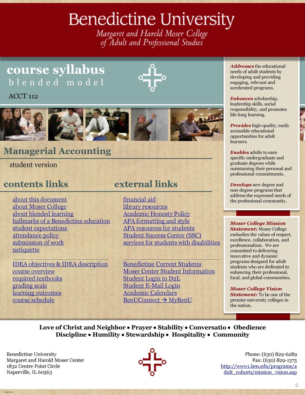 course syllabus evening classes ACCT 112 Managerial Accounting ppt
