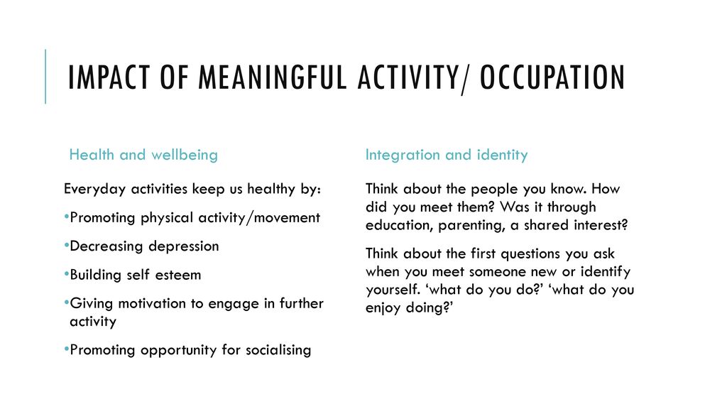 Impact of meaningful activity/ occupation