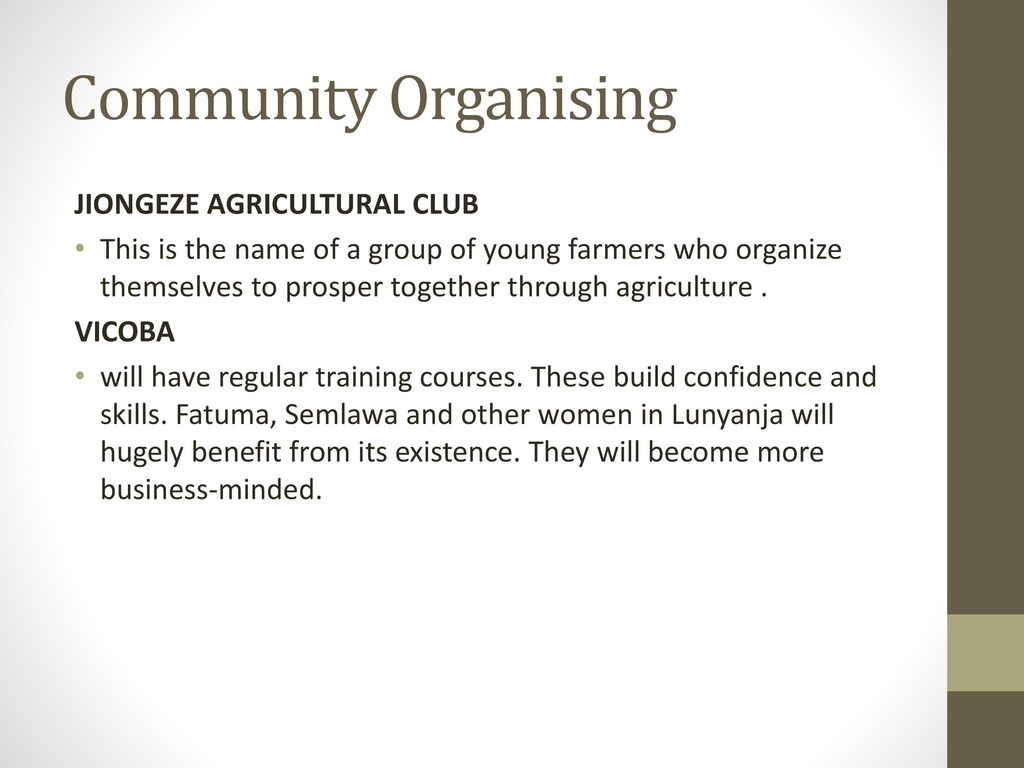 Community Organising JIONGEZE AGRICULTURAL CLUB