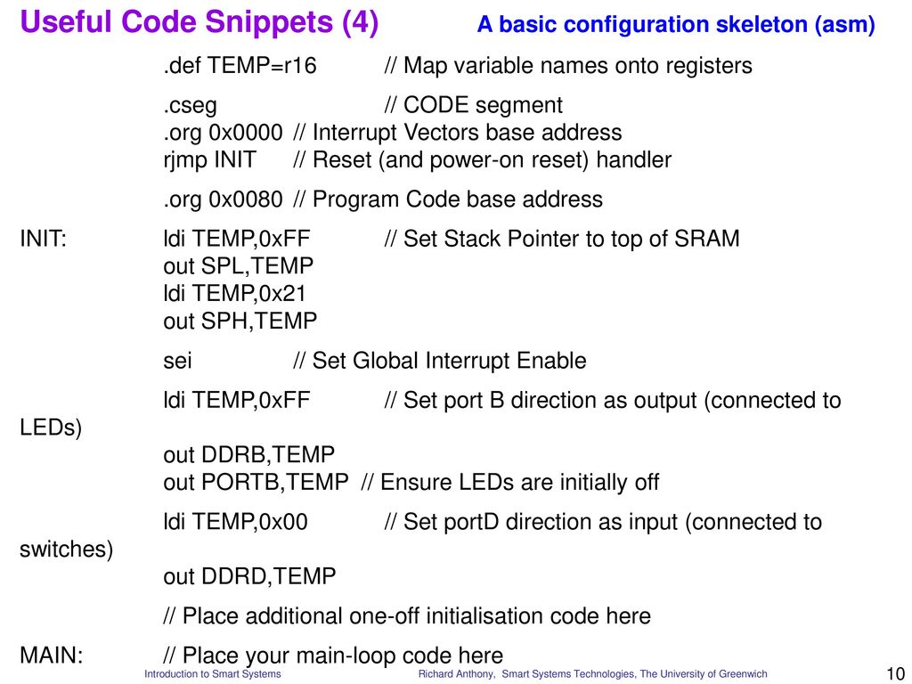 Useful Code Snippets (4) A basic configuration skeleton (asm)