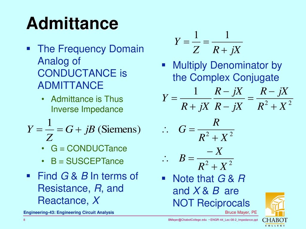 Admittance The Frequency Domain Analog of CONDUCTANCE is ADMITTANCE
