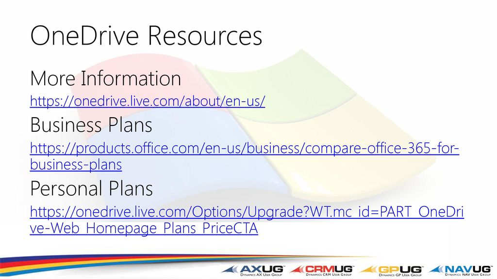 OneDrive Resources More Information Business Plans Personal Plans
