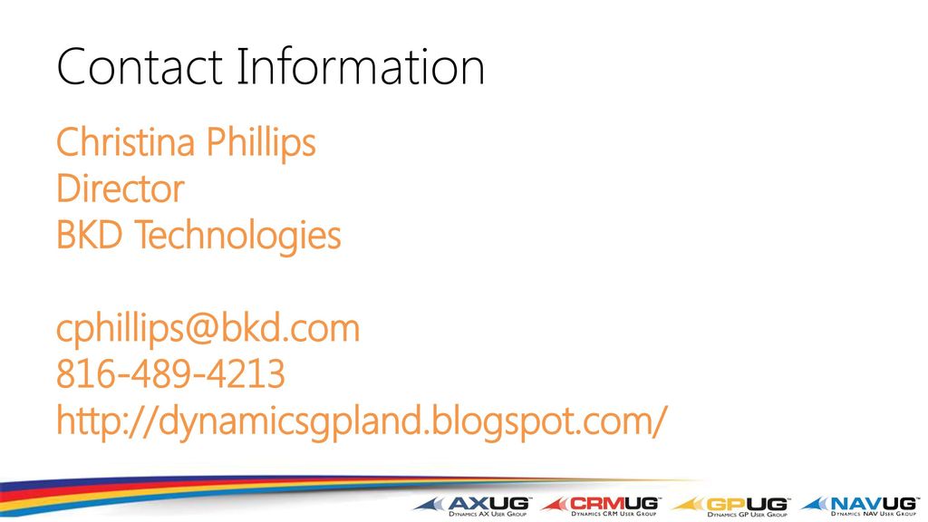 Contact Information Christina Phillips Director BKD Technologies