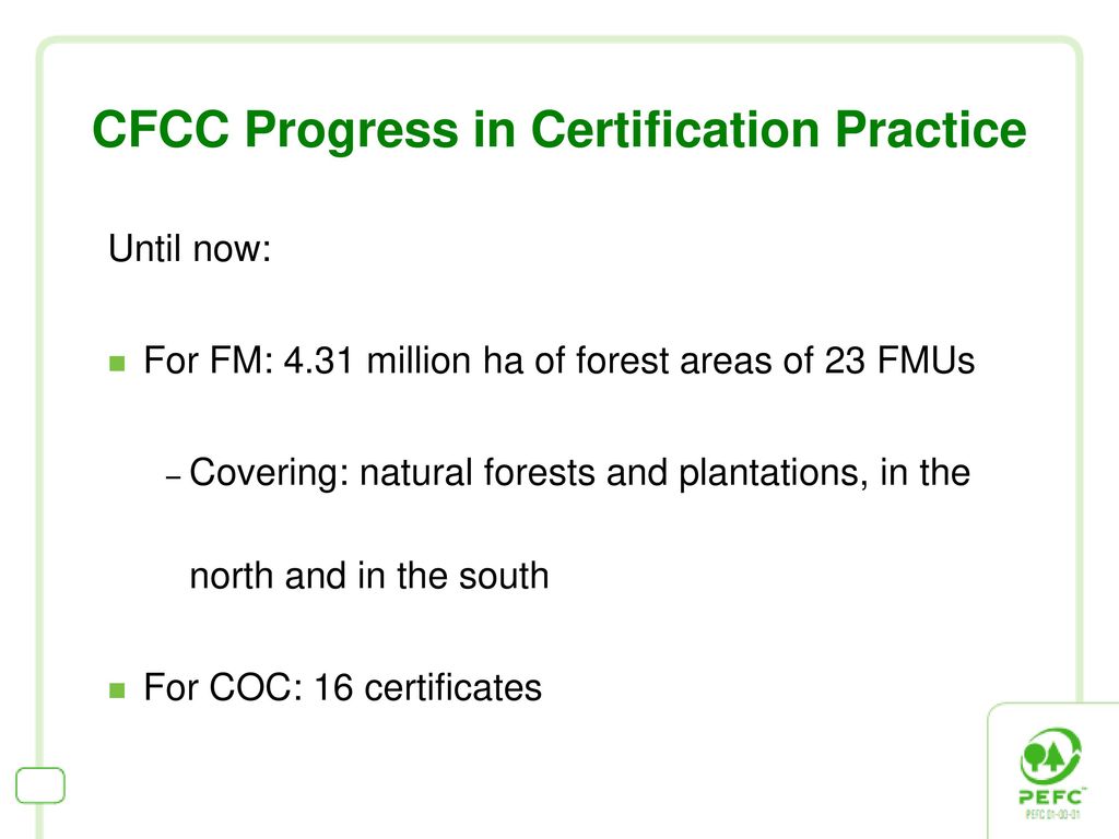CFCC Progress in Certification Practice