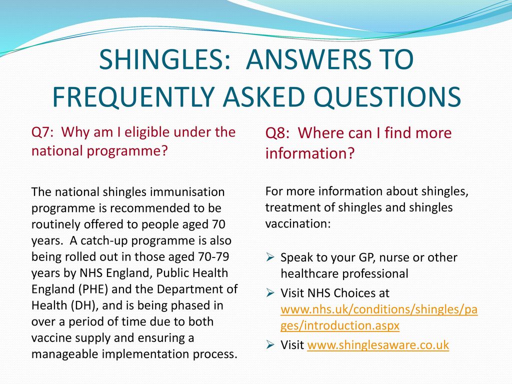 Shingles answers to frequently asked questions ppt download