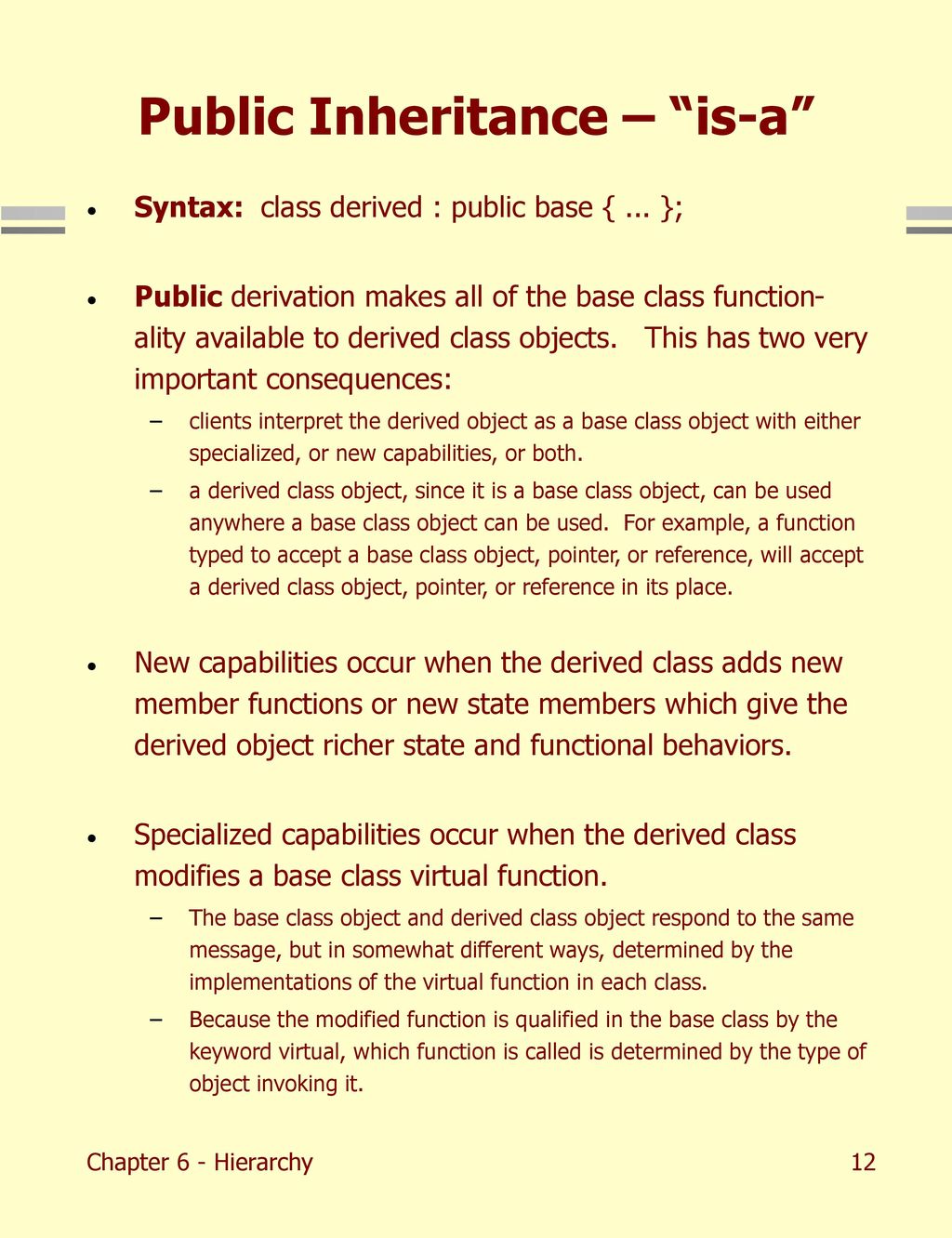 Chapter 6 - Hierarchy CSE687 – Object Oriented Design Class Notes - ppt ...