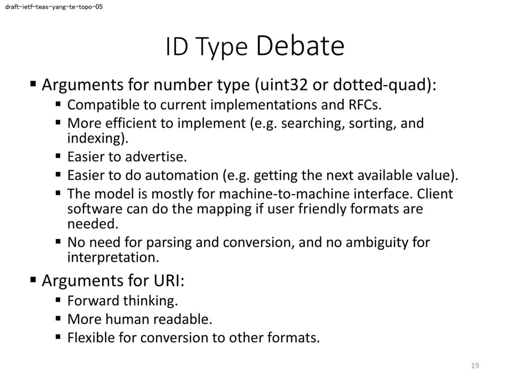 ID Type Debate Arguments for number type (uint32 or dotted-quad):