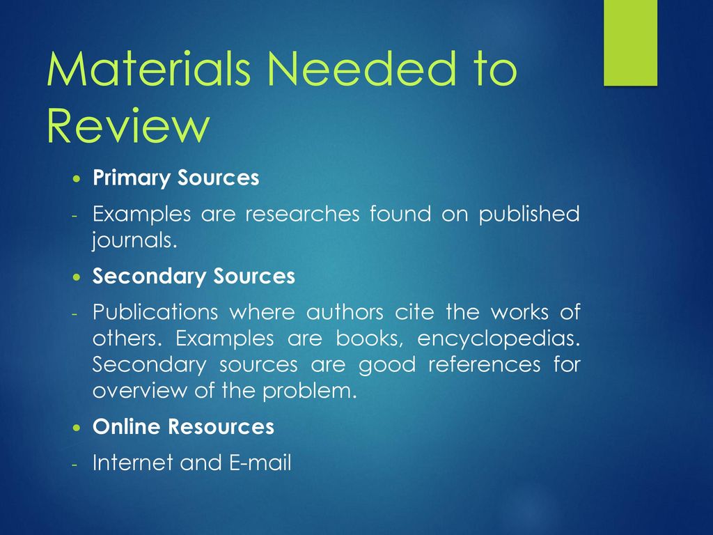 Materials Needed to Review