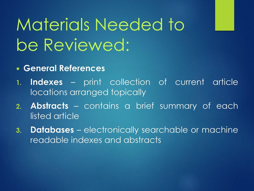 Materials Needed to be Reviewed: