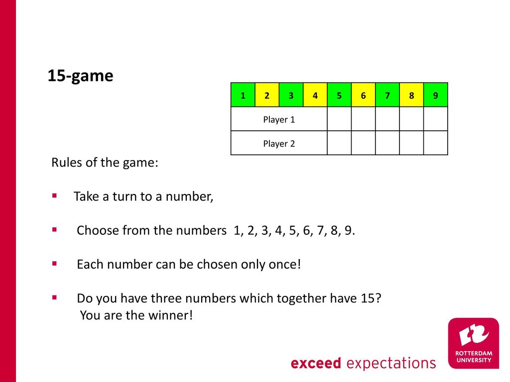 15-game Rules of the game: Take a turn to a number,