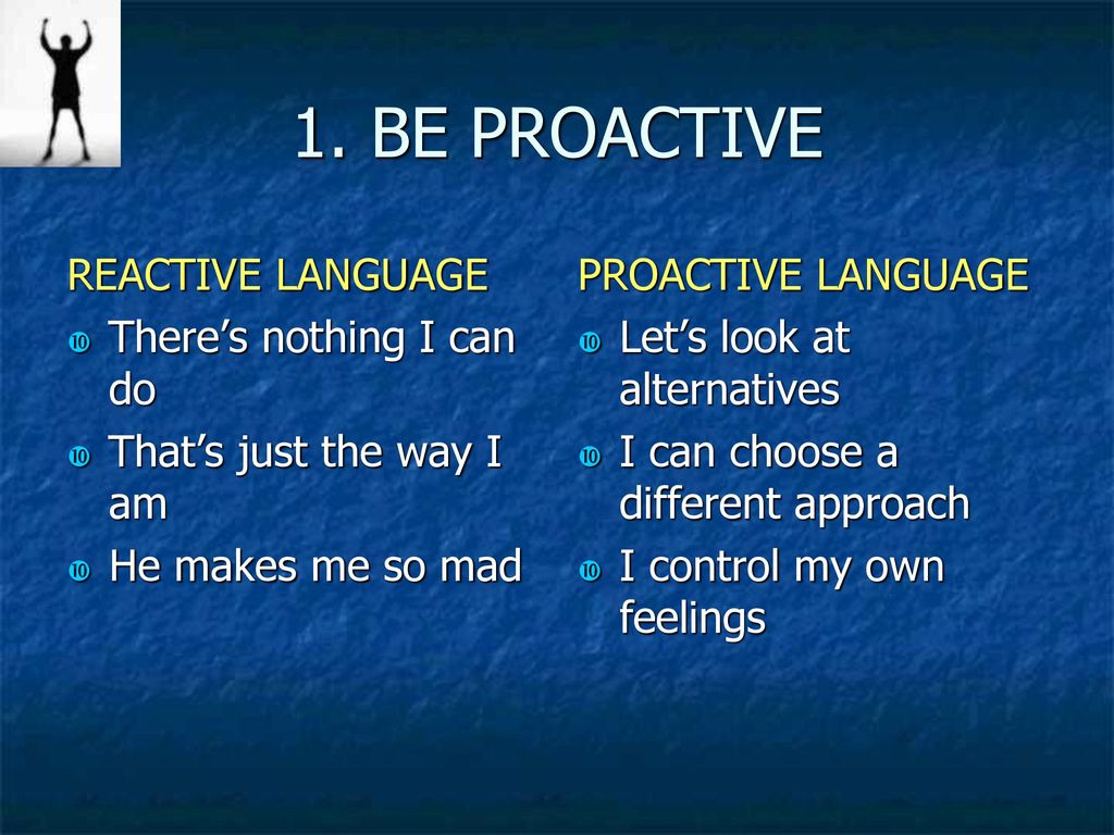 1. BE PROACTIVE REACTIVE LANGUAGE There’s nothing I can do