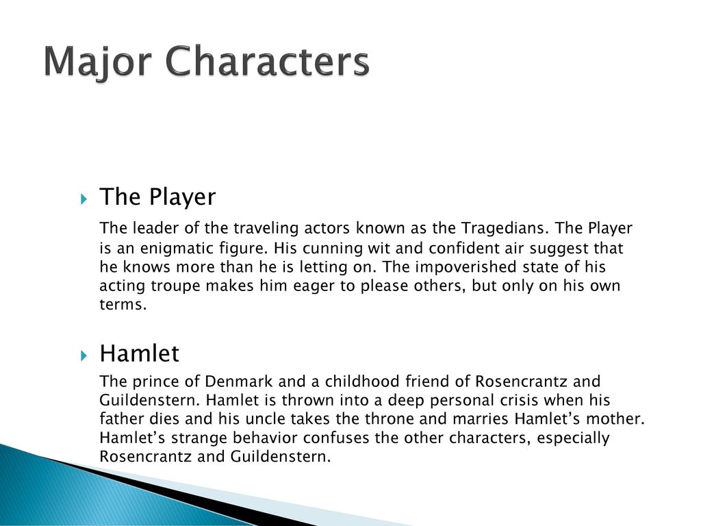 Major Characters The Player Hamlet