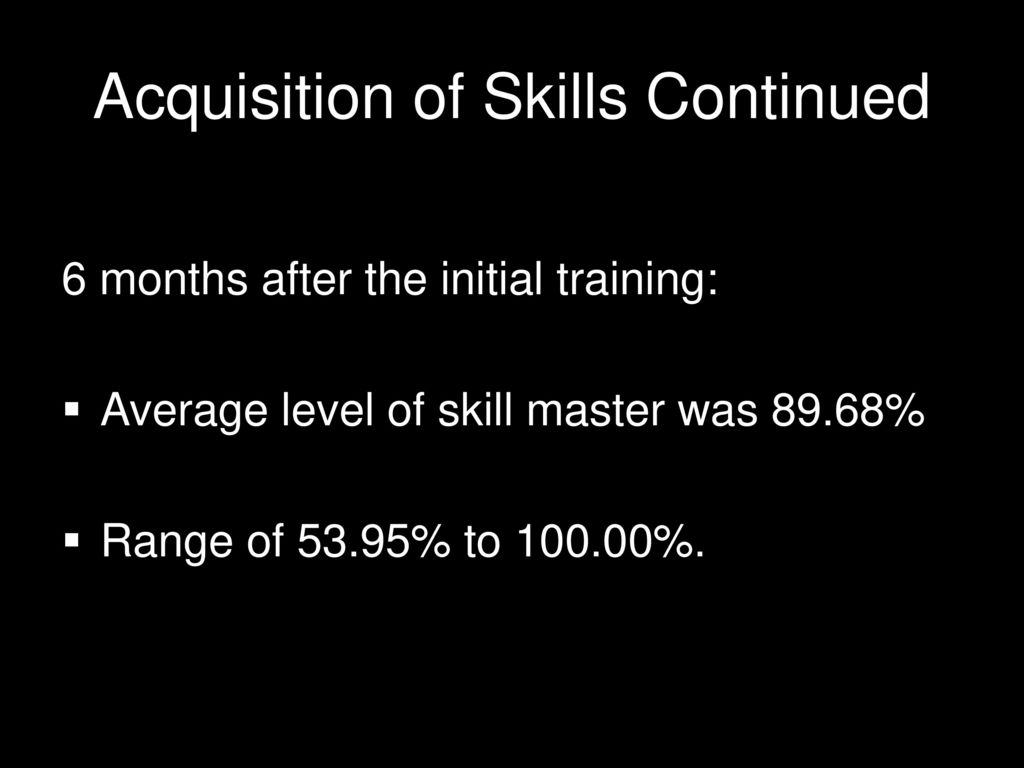 Acquisition of Skills Continued