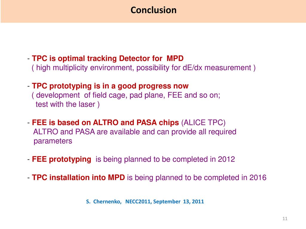 Conclusion - TPC is optimal tracking Detector for MPD