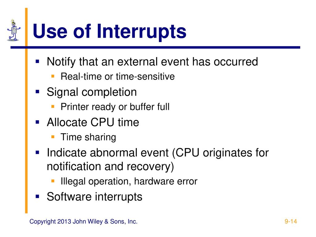 Use of Interrupts Notify that an external event has occurred