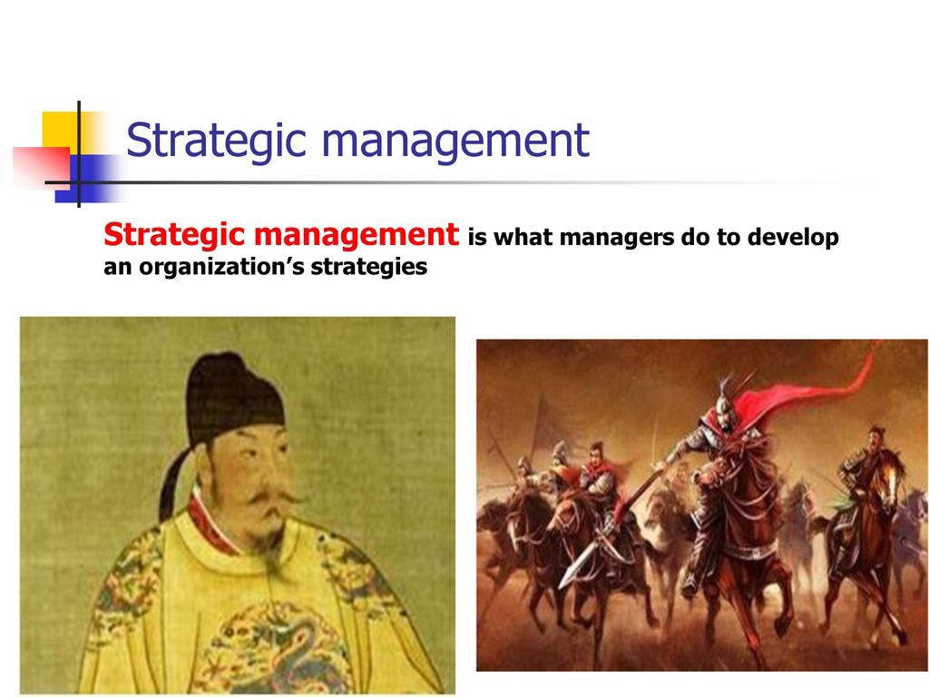 Strategic management Strategic management is what managers do to develop an organization’s strategies.