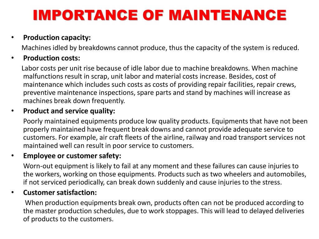 importance of maintenance department