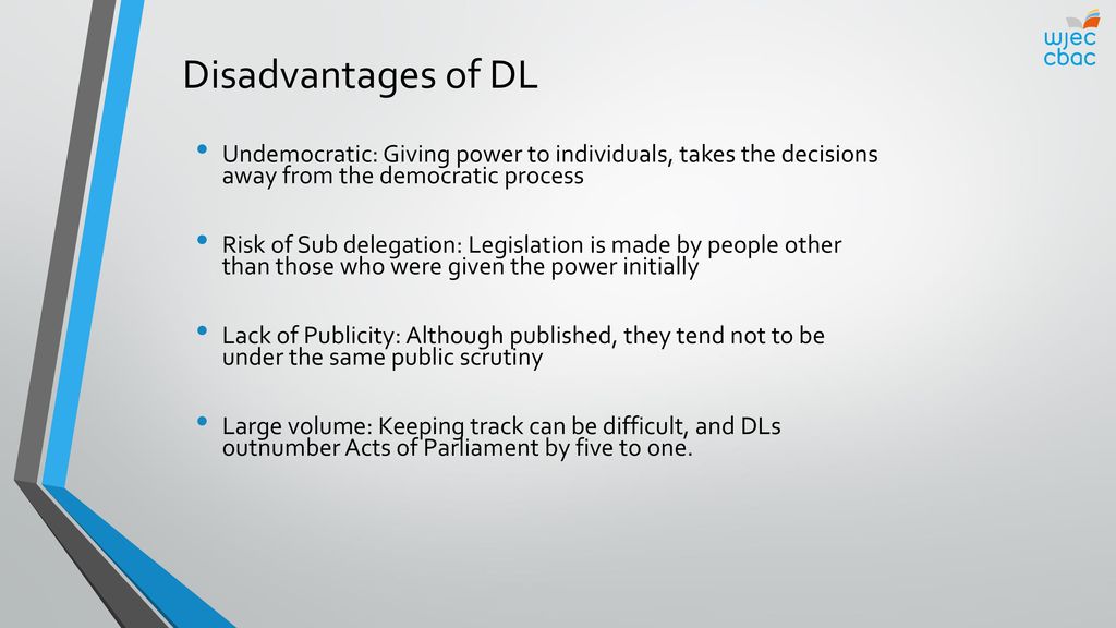 Disadvantages of DL Undemocratic: Giving power to individuals, takes the decisions away from the democratic process.