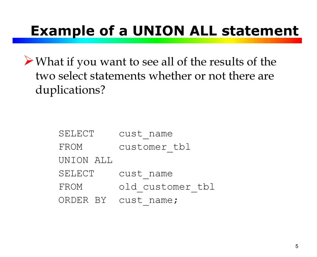 Practice writing sql statements discuss sql union statement ppt download