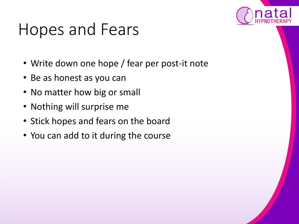 Hopes and Fears Write down one hope / fear per post-it note