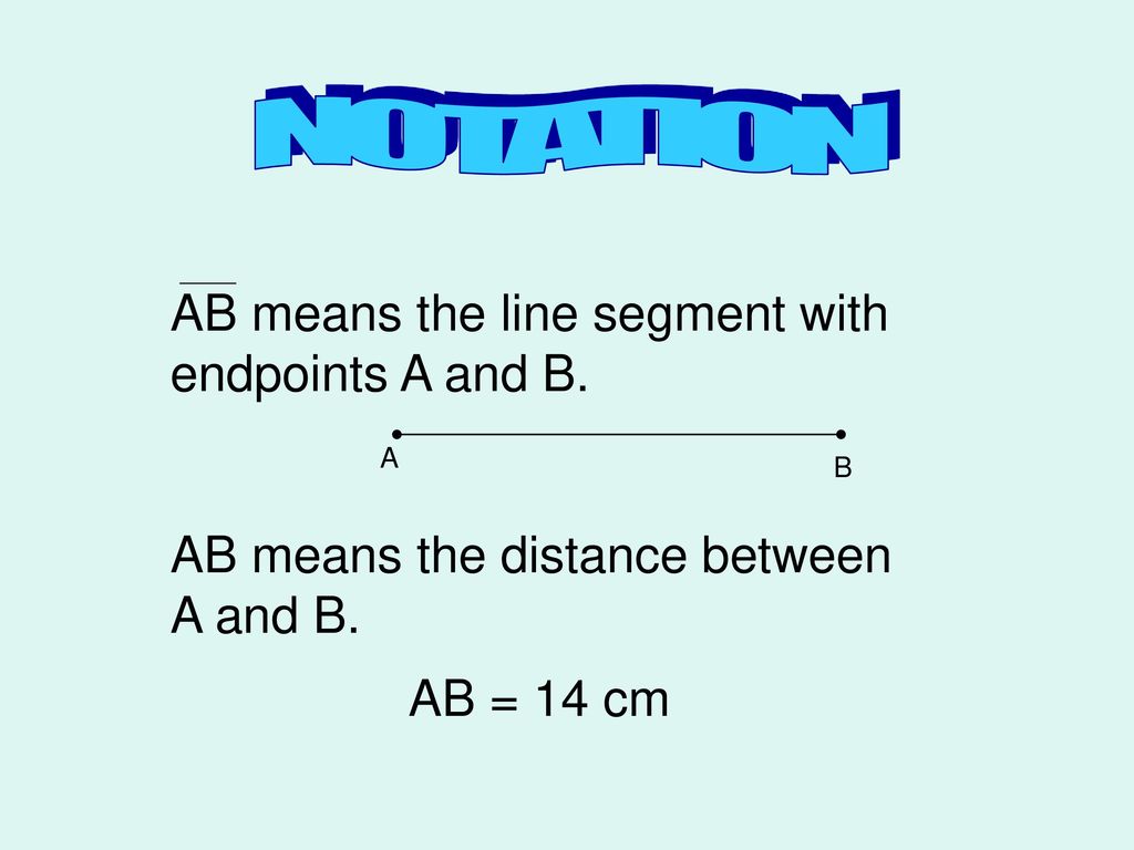 NOTATION AB means the line segment with endpoints A and B.