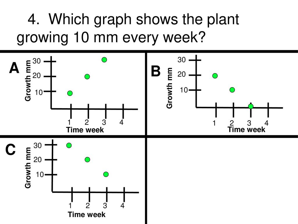 4. Which graph shows the plant growing 10 mm every week