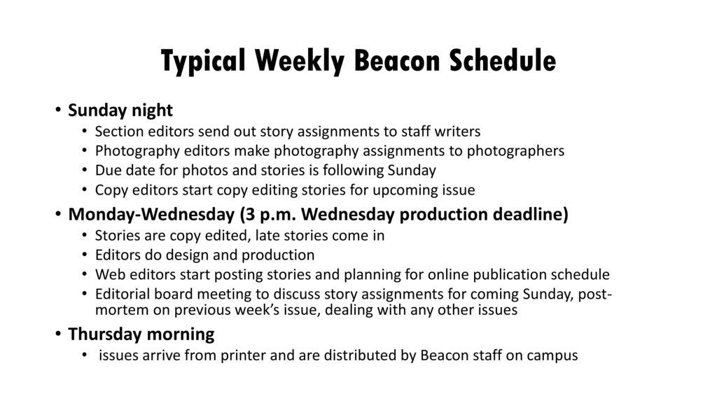Typical Weekly Beacon Schedule