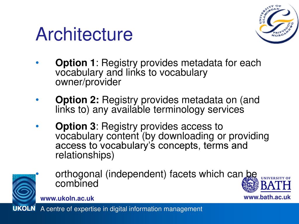 Architecture Option 1: Registry provides metadata for each vocabulary and links to vocabulary owner/provider.