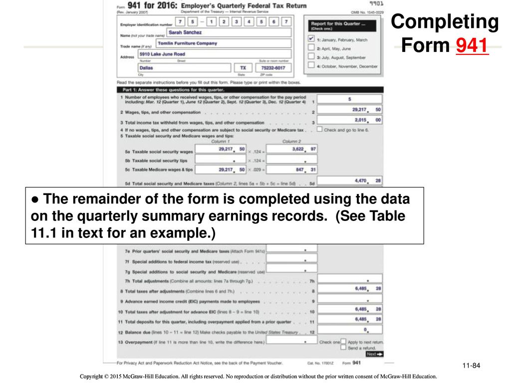 Completing Form 941