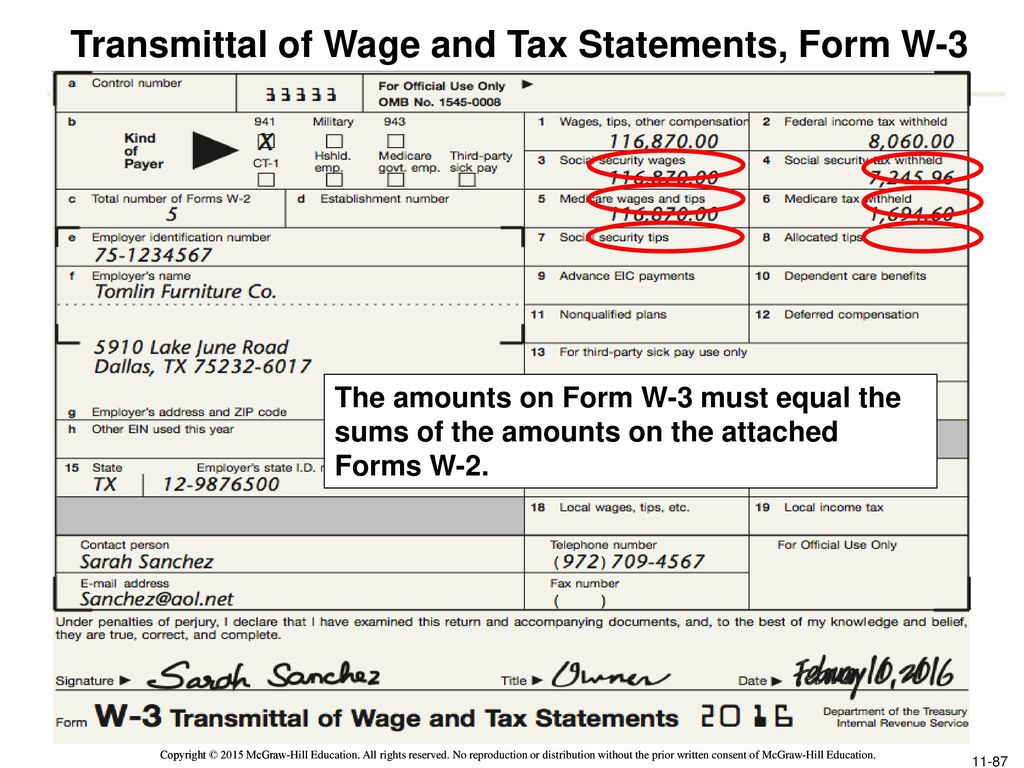 Transmittal of Wage and Tax Statements, Form W-3