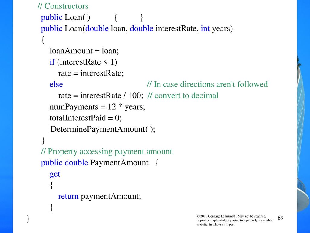 public Loan(double loan, double interestRate, int years) {