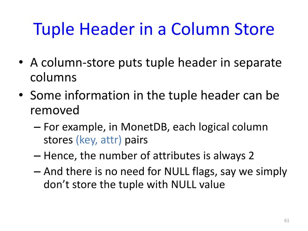 Tuple Header in a Column Store