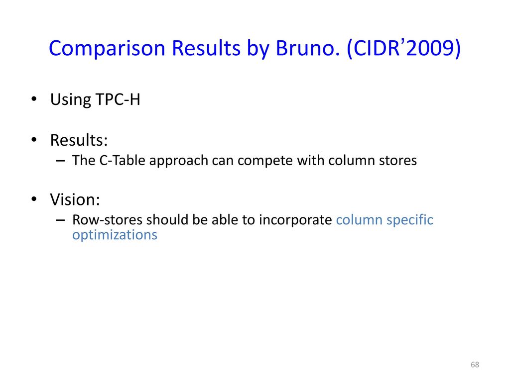 Comparison Results by Bruno. (CIDR’2009)